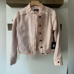 DKNY|Blush Pink Tweed textured Jacket,lightly cropped•••NWT,Fringe detail-, XS